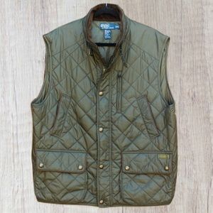 Polo Ralph Lauren Mens XL Quilted Vest Olive Green - Water Repellent, corduroy